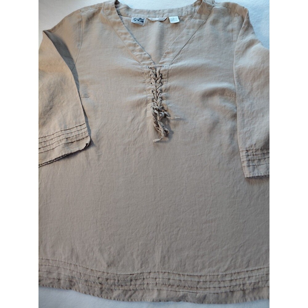Irish Linen Lace-Up V-Neck Top